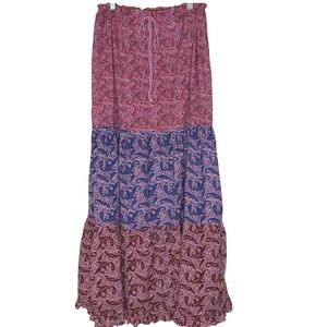 Vintage Paisley Tiered Cotton Maxi Skirt One Size Boho Gypsy Festival Prairie